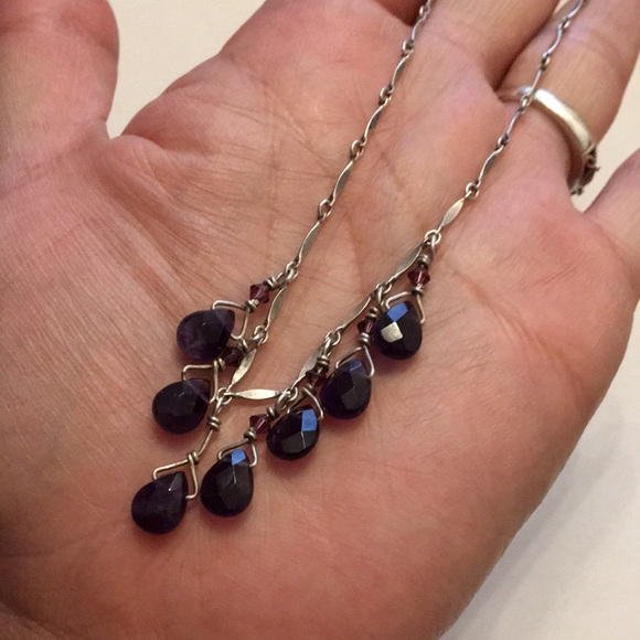 Sterling & Amethyst teardrops vintage artisan necklace - Picture 4 of 16
